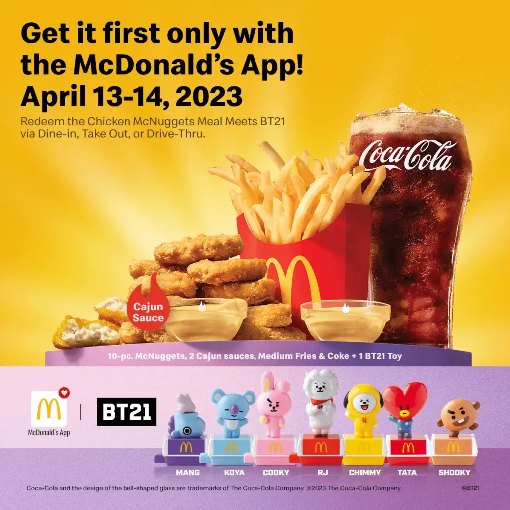Photo of the McDonald's App campaign, featuring the Chicken McNuggets Meal and BT21 Toys