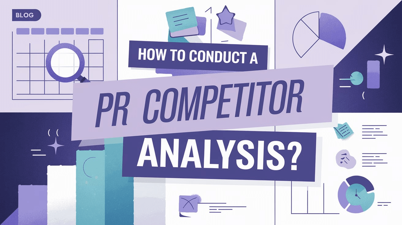 Illustration on How to Conduct a PR Competitor Analysis with charts, graphs, and a magnifying glass highlighting data comparison