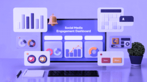 Social media engagement dashboard displaying analytics charts, conversation metrics, and interaction data to help drive social media conversation strategies