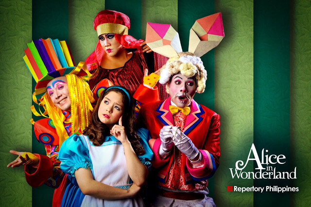 Alice in Wonderland colorful cast photo from Manila musicals production with fantasy costumes
