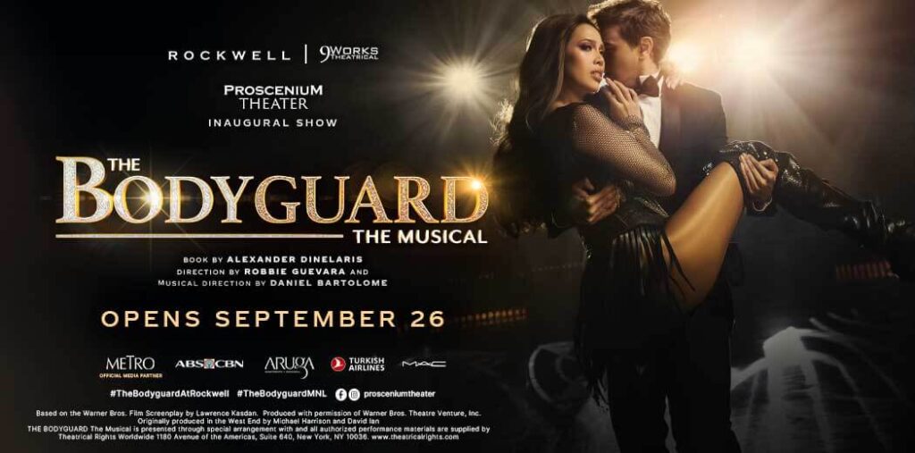 The Bodyguard - Manila musicals romantic poster showing intimate couple in spotlight