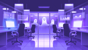 Ghost stories from haunted Filipino call center showing supernatural entities in purple-lit BPO office with empty workstations