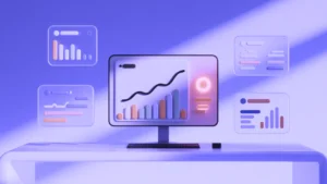 A media monitoring dashboard with real-time analytics charts and data panels, illustrating an early warning system for brand crises.