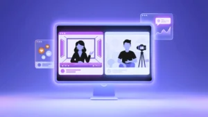 A split-screen monitor showing a celebrity and micro-influencer side by side illustrating who builds trust with Filipino audiences.